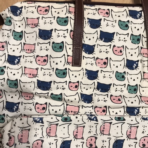 Large cat and Paisley print leather handle tote bag - Picture 2 of 5